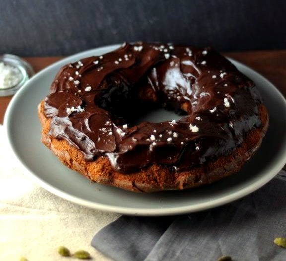 Spiced Whole Grain Chocolate Cake With Salted Chocolate Frosting.