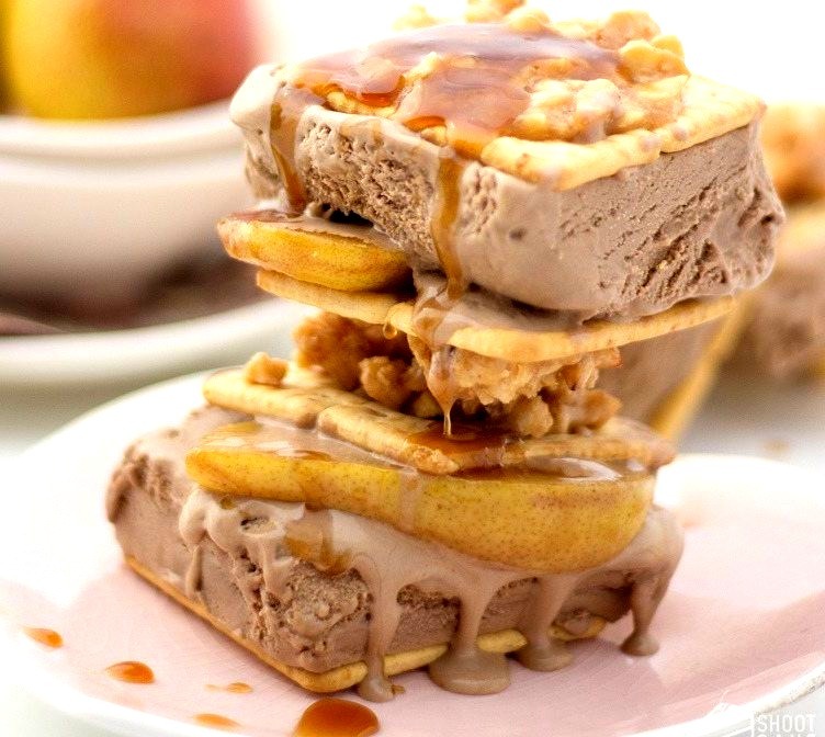 Recipe: Coco-choc Ice Cream Sandwiches with Caramelised Pears