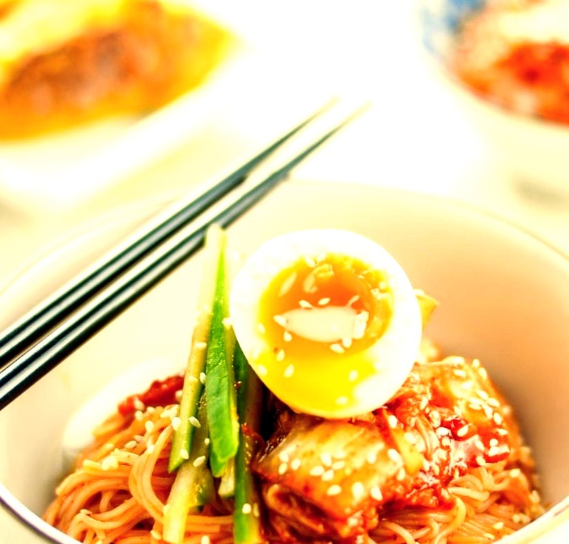 Spicy Cold Noodles with Kimchi (Bibimguksu)